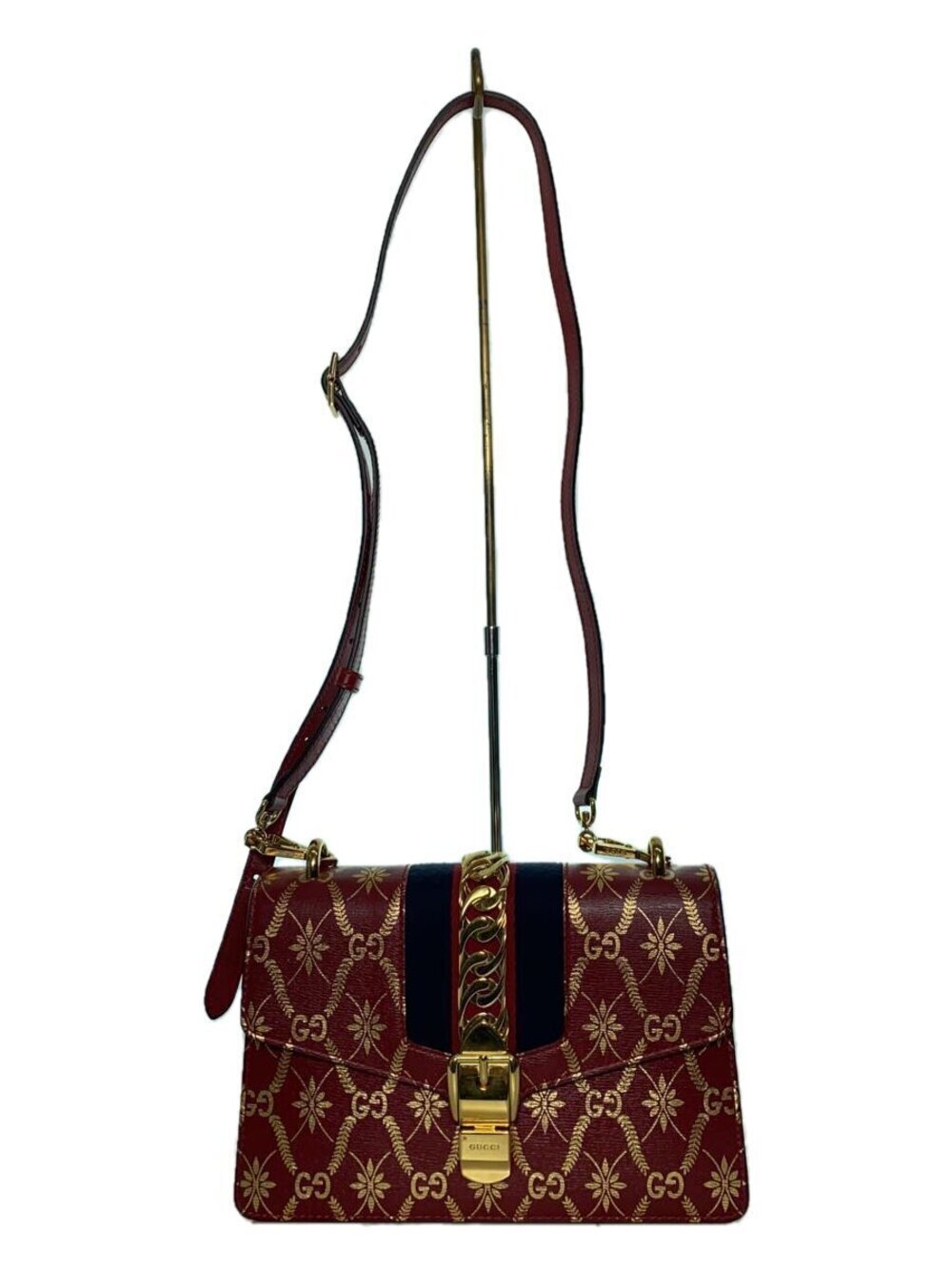 Gucci Sylvie Satchel Bag metallic gold foil GG monogram star red Web